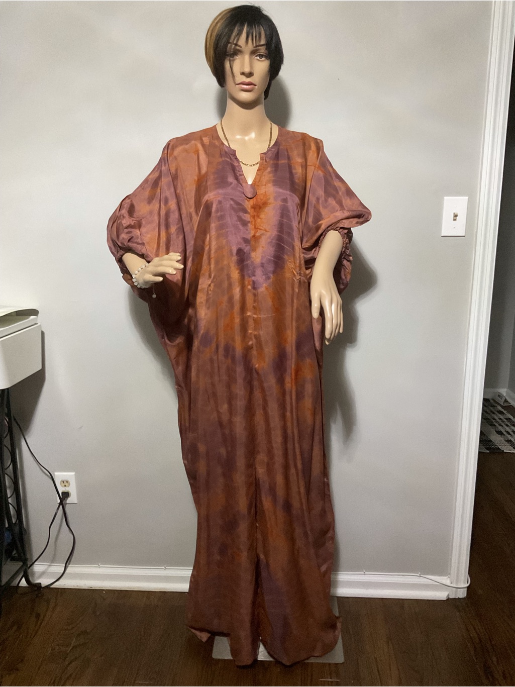 Tie-Dye Caftan Jumpsuit In Rust & Purple — image 3 of 4